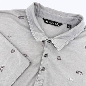 Travis Mathew Mens Gray‎ All Over Print Palm Tree Golf Polo Shirt XXL